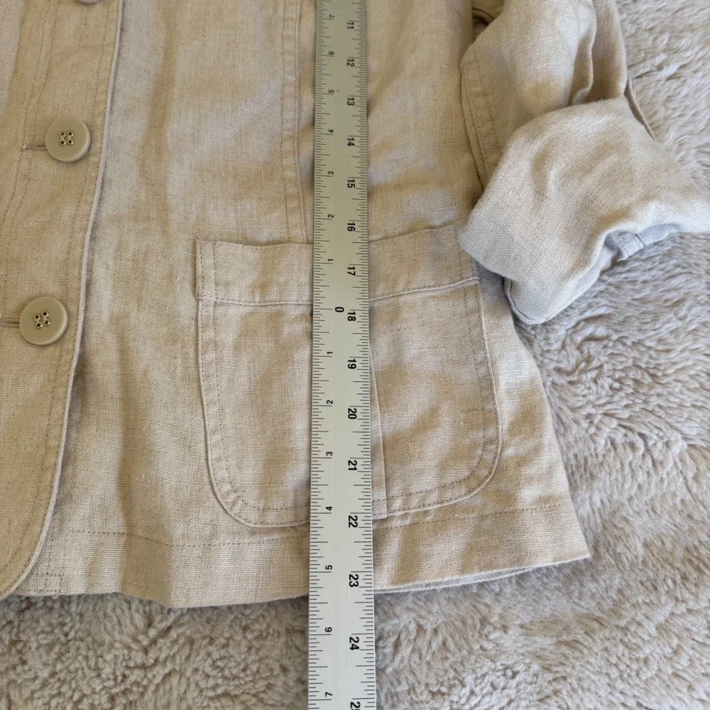 Beige‎ 100% Linen Button Up Utility Safari Jacket Neutral Earthy Shacket
